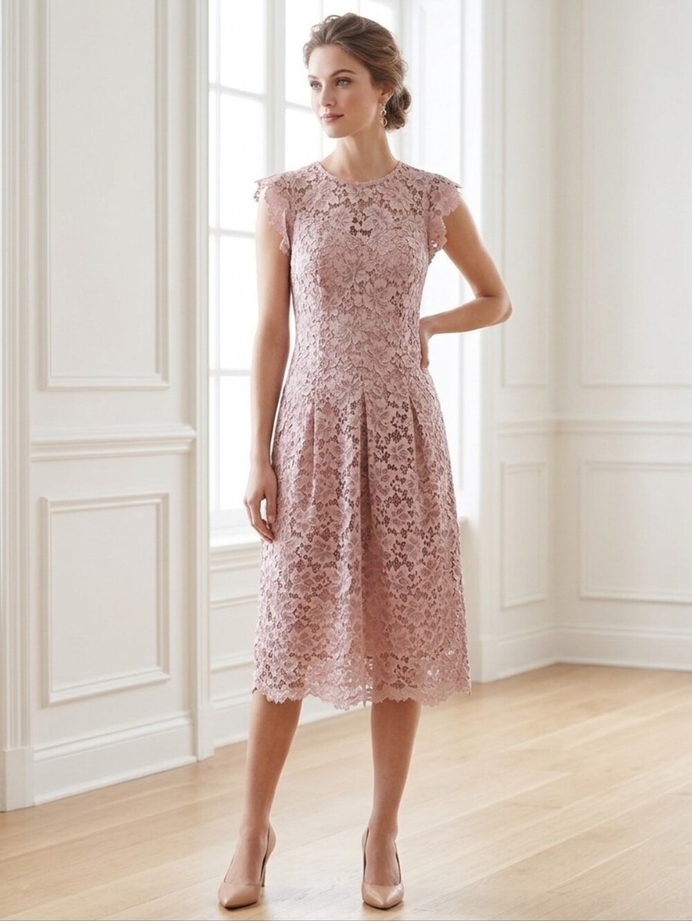 Enfocus Studio Lace Midi Dress - Soft Pink